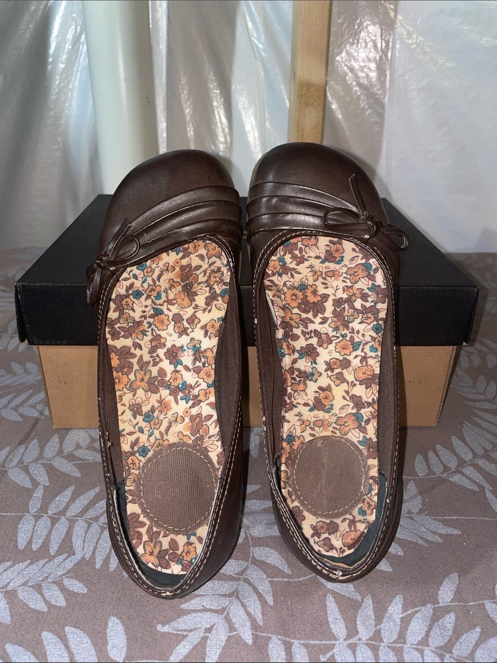 Women’s Brown Ballet Flats with Floral Insole